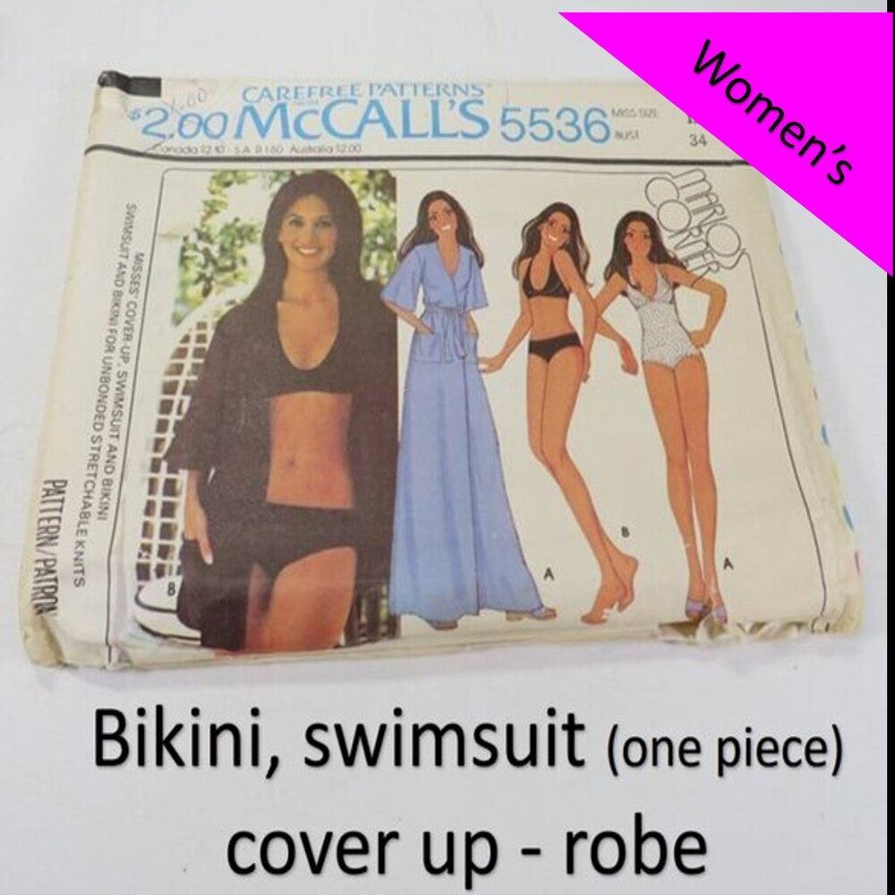 McCalls 5536 clothing pattern Swimsuit, Bikini, Cover up, Robe